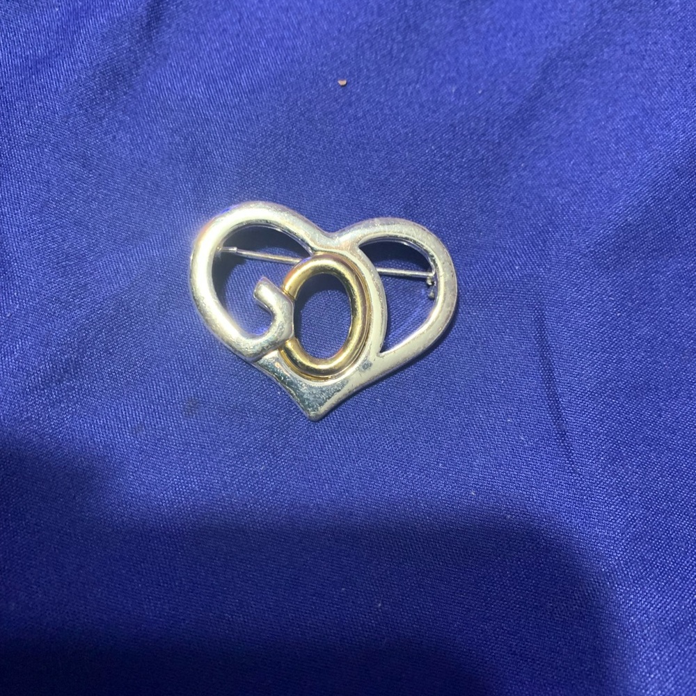 St John Heart GOD Brooch Pin 2 Tone 1”x1.75”